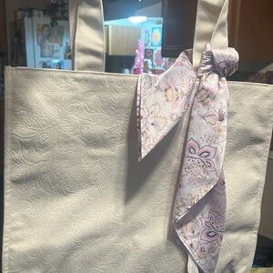 Victorias Secret Elegant Cream Tote Bag with Floral Scarf
